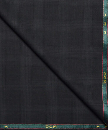 OCM Terry Rayon Checks  Stretchable Suiting Fabric (Blackish Grey)