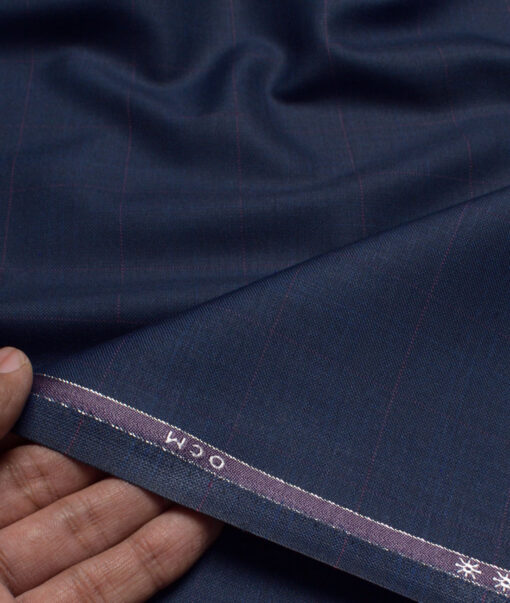 OCM Terry Rayon Checks  Suiting Fabric (Dark Royal Blue)