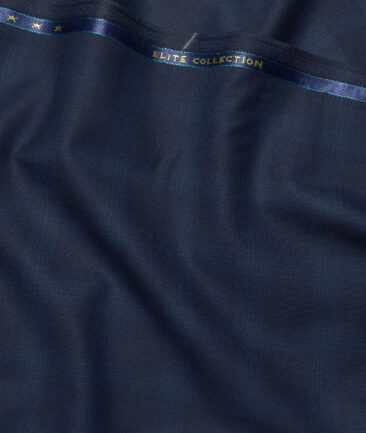 OCM Terry Rayon Checks  Stretchable Suiting Fabric (Dark Royal Blue)