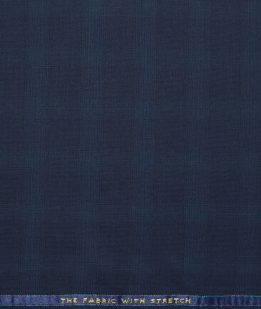 OCM Terry Rayon Checks  Stretchable Suiting Fabric (Dark Royal Blue)