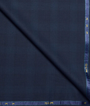 OCM Terry Rayon Checks  Stretchable Suiting Fabric (Dark Royal Blue)