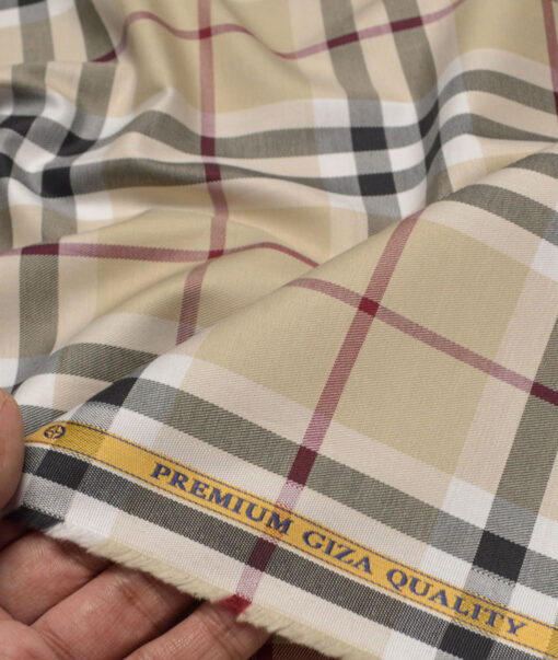 Soktas  Giza Cotton Checks Shirting Fabric (Beige)