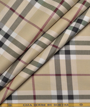Soktas  Giza Cotton Checks Shirting Fabric (Beige)