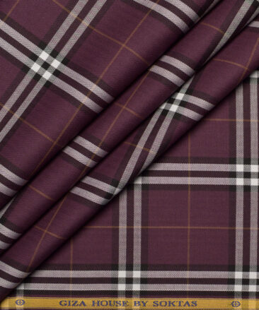 Soktas  Giza Cotton Checks Shirting Fabric (Dark Wine)