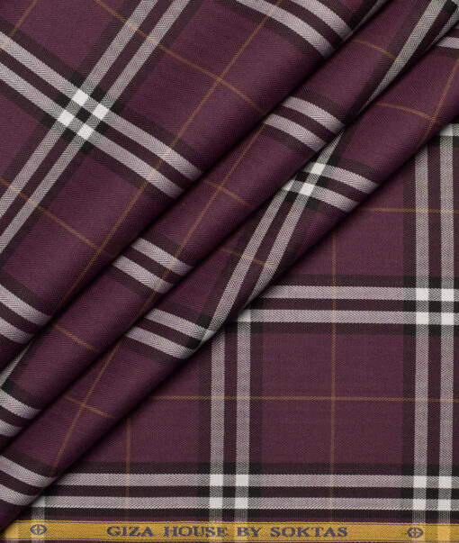 Soktas  Giza Cotton Checks Shirting Fabric (Dark Wine)