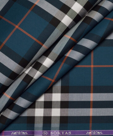 Soktas  Giza Cotton Checks Shirting Fabric (Deep Aqua Blue)