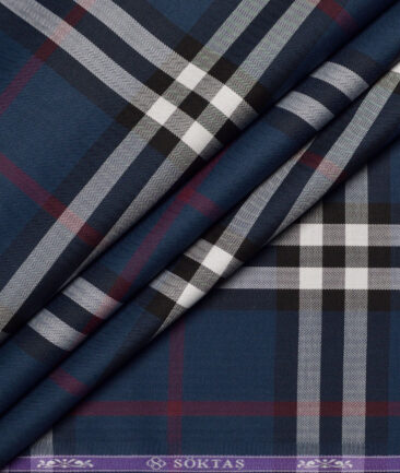 Soktas  Giza Cotton Checks Shirting Fabric (Dark Royal Blue)