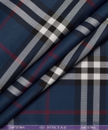 Soktas  Giza Cotton Checks Shirting Fabric (Dark Royal Blue)