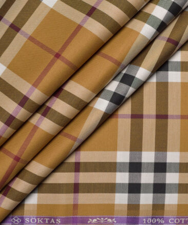 Soktas  Giza Cotton Checks Shirting Fabric (Harvest Gold)