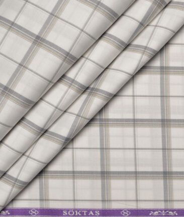 Soktas  Giza Cotton Checks Shirting Fabric (White & Grey)