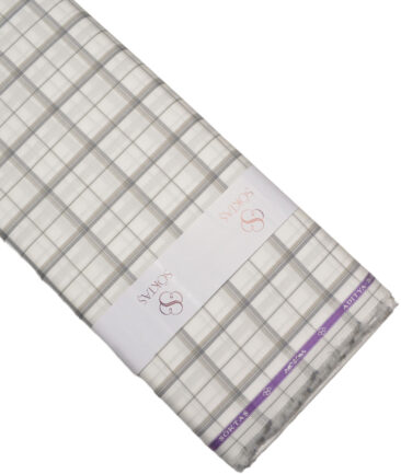 Soktas  Giza Cotton Checks Shirting Fabric (White & Grey)