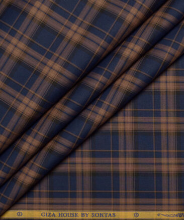 Soktas  Giza Cotton Checks Shirting Fabric (Dark Royal Blue)