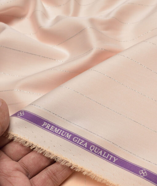 Soktas  Giza Cotton Striped Shirting Fabric (Peach)