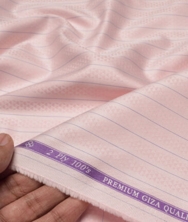 Soktas 2 Ply 100's Giza Cotton Striped Shirting Fabric (Pink)