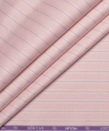 Soktas 2 Ply 100's Giza Cotton Striped Shirting Fabric (Pink)