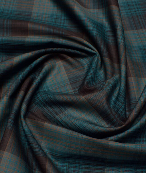 Soktas  Giza Cotton Checks Shirting Fabric (Sea Green & Black)