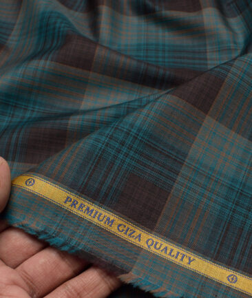 Soktas  Giza Cotton Checks Shirting Fabric (Sea Green & Black)