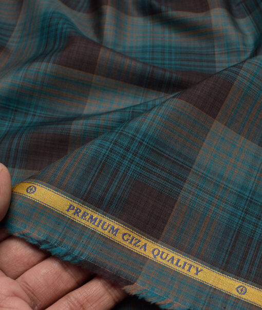 Soktas  Giza Cotton Checks Shirting Fabric (Sea Green & Black)