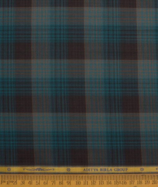 Soktas  Giza Cotton Checks Shirting Fabric (Sea Green & Black)