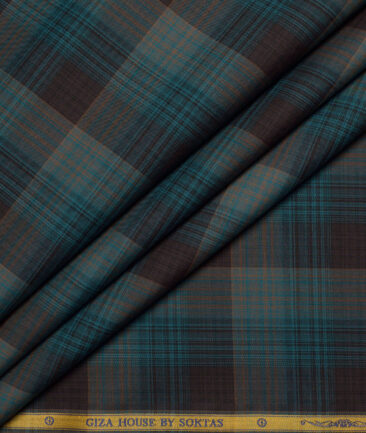 Soktas  Giza Cotton Checks Shirting Fabric (Sea Green & Black)