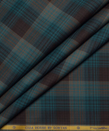 Soktas  Giza Cotton Checks Shirting Fabric (Sea Green & Black)