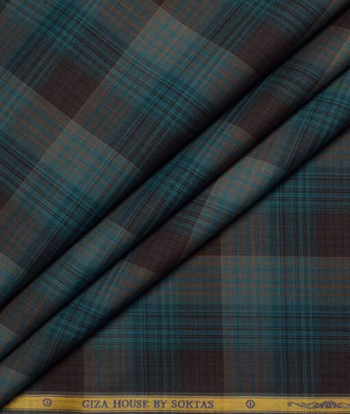 Soktas  Giza Cotton Checks Shirting Fabric (Sea Green & Black)