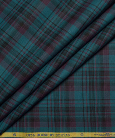 Soktas  Cotton Tencel Checks Shirting Fabric (Sea Green & Purple)