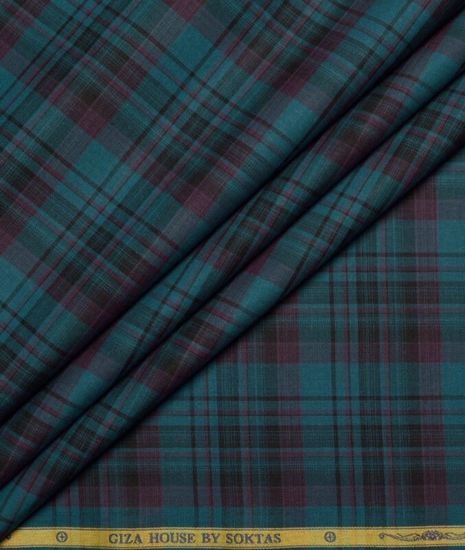 Soktas  Cotton Tencel Checks Shirting Fabric (Sea Green & Purple)