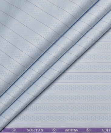 Soktas 2 Ply 100's Giza Cotton Striped Shirting Fabric (Sky Blue)