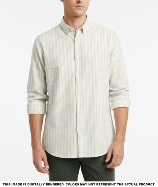 Soktas  Giza Cotton Striped Shirting Fabric (White & Beige)