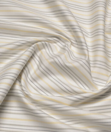 Soktas  Giza Cotton Striped Shirting Fabric (White & Beige)