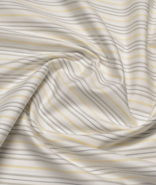 Soktas  Giza Cotton Striped Shirting Fabric (White & Beige)