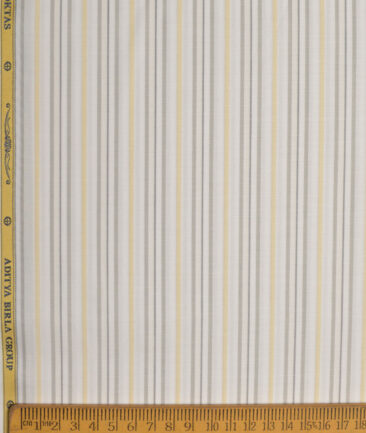 Soktas  Giza Cotton Striped Shirting Fabric (White & Beige)