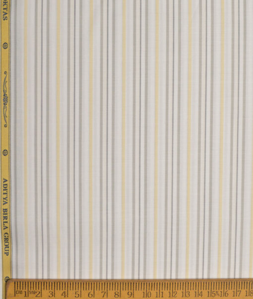 Soktas  Giza Cotton Striped Shirting Fabric (White & Beige)