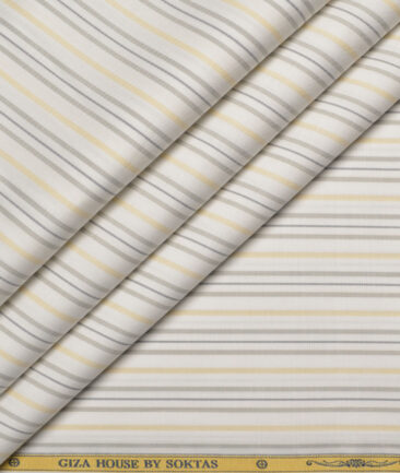 Soktas  Giza Cotton Striped Shirting Fabric (White & Beige)