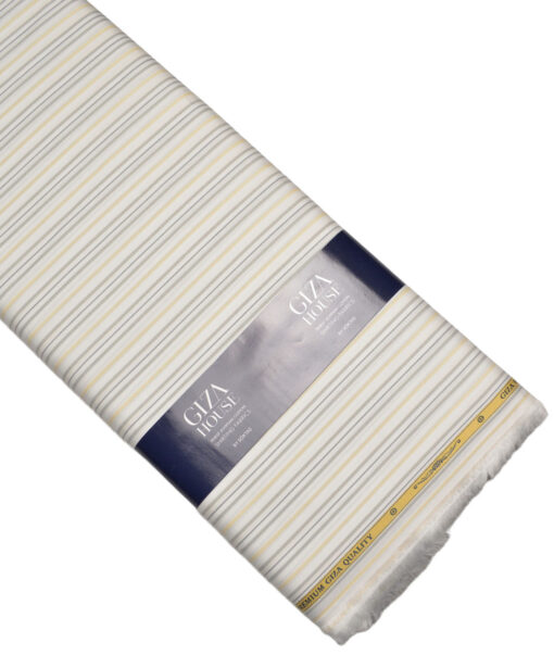 Soktas  Giza Cotton Striped Shirting Fabric (White & Beige)