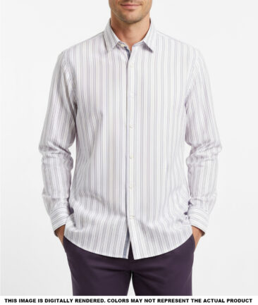 Soktas  Giza Cotton Striped Shirting Fabric (White & Purple)