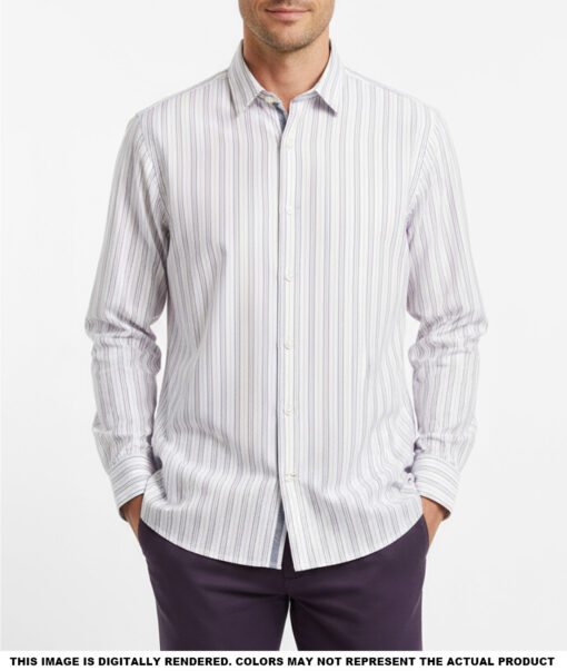 Soktas  Giza Cotton Striped Shirting Fabric (White & Purple)