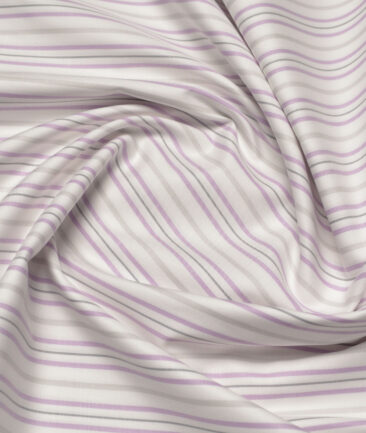 Soktas  Giza Cotton Striped Shirting Fabric (White & Purple)