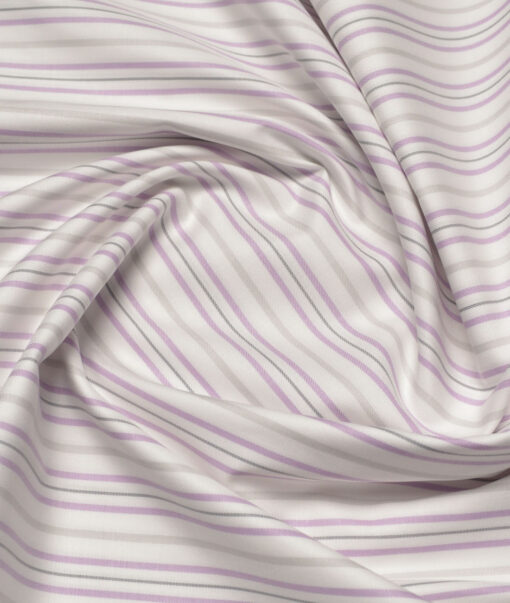 Soktas  Giza Cotton Striped Shirting Fabric (White & Purple)