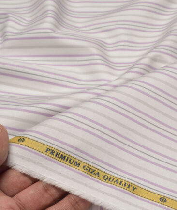 Soktas  Giza Cotton Striped Shirting Fabric (White & Purple)