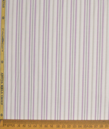 Soktas  Giza Cotton Striped Shirting Fabric (White & Purple)