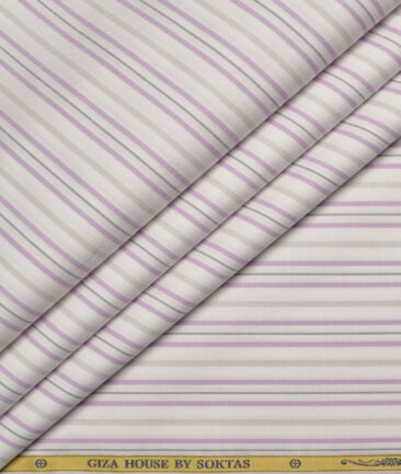 Soktas  Giza Cotton Striped Shirting Fabric (White & Purple)