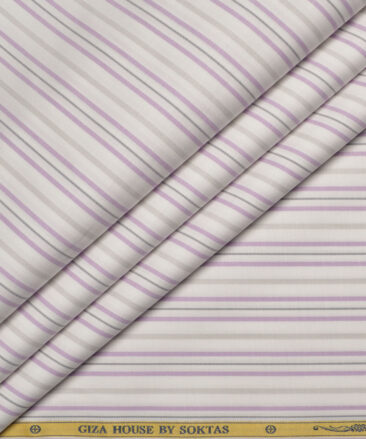 Soktas  Giza Cotton Striped Shirting Fabric (White & Purple)