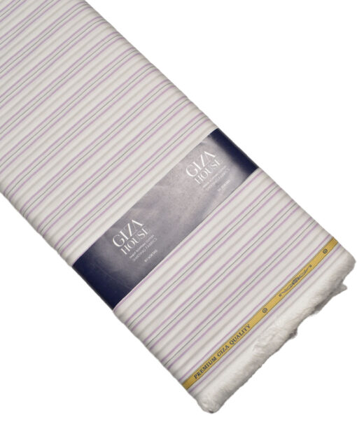 Soktas  Giza Cotton Striped Shirting Fabric (White & Purple)