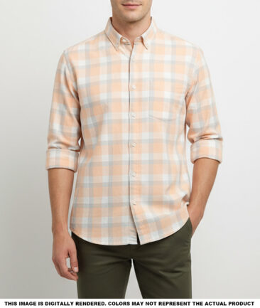 Soktas  Giza Cotton Checks Shirting Fabric (Orange)