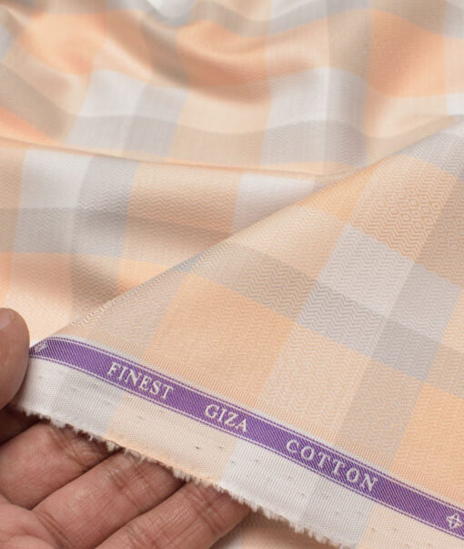 Soktas  Giza Cotton Checks Shirting Fabric (Orange)