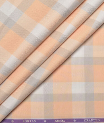 Soktas  Giza Cotton Checks Shirting Fabric (Orange)