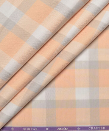 Soktas  Giza Cotton Checks Shirting Fabric (Orange)