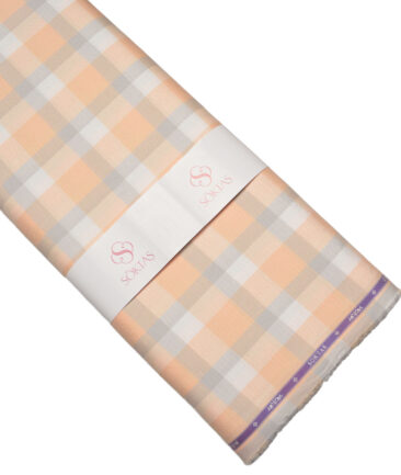 Soktas  Giza Cotton Checks Shirting Fabric (Orange)
